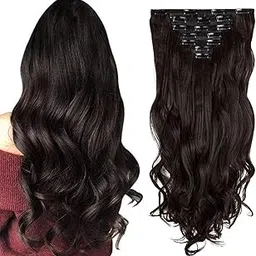 HAIR WALA™ 7 PCS 16 Clips in Hair Extensions Wavy Synthetic Hairpieces 24inch Natural and Soft Double Thick Hair Extension for Women Girls Daily Make Up Party (Brown)-image-10