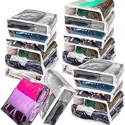 20 Pcs Clear Vinyl Zippered Sweater Storage Bags with Zipper Plastic Organizer,26 x 26 x 6 cm Storage for Clothing Blankets Sheet Linen Bed Cube Organizer-picture-28
