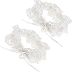 myaddiction 2pcs Wedding Bride Keepsake Lace Flower Crystal Bowknot Bridal Garters Beige-picture-34