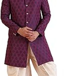 kisah Men Purple Jacquard Woven Design Indo-Western Sherwani Set Indo-Western, Ethnic wear-picture-34