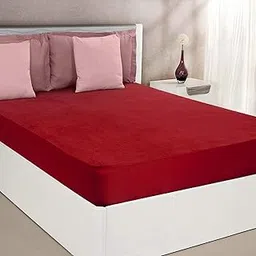 Amazon Brand - Solimo Mattress Protector, Durable, Elastic Fit, Washable (King; 78 x 72 x 10; Polyester; Maroon)-picture-24