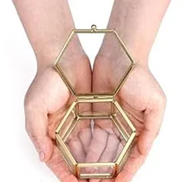 AH Royal Art Decorative Vintage Glass Jewelry Box - Small Golden Metal Keepsake Box Desktop Jewelry Organizer Holder, Wedding Birthday Gift, Square Vanity Decorative Box Size - 3x3x1.5 inch-image-4