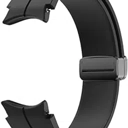Silicone Strap with Folding Magnetic Lock Compatible with Samsung Galaxy Watch 4, 40mm/42mm/44mm,Watch 5, 40mm/44mm Watch 5 pro,45mm, Watch 6, 40mm/43mm/44mm Soft Silicone strap (Black) image 1