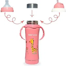 JOYFILLS 3 in 1 Baby Feeding Bottle | Milk Bottle for baby| Water Bottle for School | Sipper Water Bottle for Kids | Stainless Steel 304| Multi-Functional Thermal Insulation | Nipple, Sipper & Straw| Spill Proof, BPA Free, Anti-Colic Nipple and Handles for Infants/Toddlers/Kids- 240 Ml (Printed Pink)-picture-41