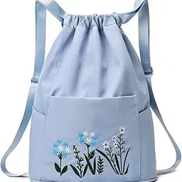 Krupasadhya Travel Drawstring Bag Waterproof Flower Print Fold able Embroidery Design Drawstring Backpack for Outdoor Bag Foldable Design Bag For Women(MAROON,PACK OF 1)-picture-32
