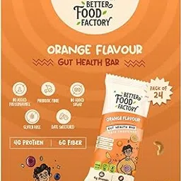 Better Food Factory Orange Gut Health Energy Bar | High Fibre 6g | Prebiotic Snack | Natural Energy | No Added Sugar | Healthy Snack for Digestion & Energy (Pack of 24, Orange)-picture-23