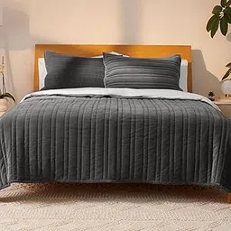 EcrueE Cotton Velvet Quilted Bedspread Set – Charcoal Grey King Size Quilt with Pillow Cover– Luxurious, Soft, Breathable, All-Season Bedding for Modern Bedroom Decor (92x96 inches)-image-37