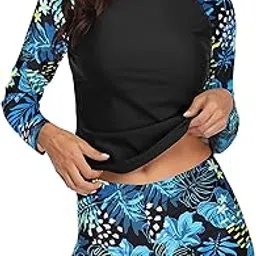 daci Women Leaf Print Rash Guard Long Sleeve Swimsuits UV UPF 50+ Swim Shirt Bathing Suit with Built in Bra XS-picture-10