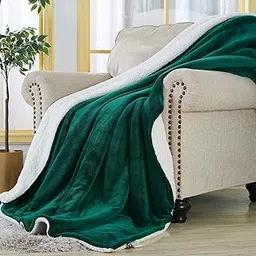 D Imports Ultra Soft Cosy Quilts Double-Sided, Sherpa Fleece Throw Blanket, Reversible Plush Velvet in Queen Size 100 * 100 Inches Introduce Silconised Micro Fiber. (Bottle Green)-picture-24