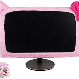 20"-29" Lovely Cute Dustproof Computer Monitor Cover with Cat Ear Laptop TV LCD Screen Monitor Decoration Dust Cover Protector, Pink-image-29