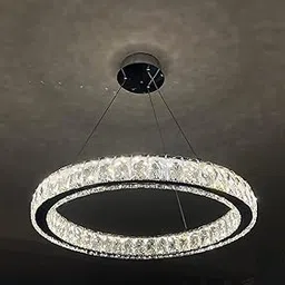Discount4product D4p Modern Crystal Chandelier Lighting Round Ring Ceiling Light for House, Hotel, Temple Chandeliers Contemporary LED Light Fixtures Hanging Ring Lights (White Light, 18.5 Inch)-image-79
