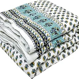 HASHIREX 210 TC Single Bed Jaipuri Cotton rajai Blanket Ac Quilt Soft Light Weight Rajasthani Traditional Razai Comforter 85 x 55 inch Green Pack of 1-picture-29