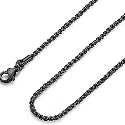 fosir Mens Womens Stainless Steel Black Rolo Cable Chain Necklace, Wide 2/3/4/5mm, 30.0 Inches long, Stainless Steel, No Gemstone image 1