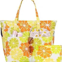 hirta Gab Tote Bag for Women Office Work Multipurpose Shoulder Bag with Zipper Pouch Teacher Travel Grocery Beach Hobo Bag Waterproof Sandproof Lightweight Pool Bag (Lemon Yellow)-picture-25