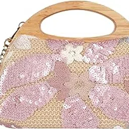hie Ember Crossbody Bag for Women Embroidered Floral Straw Handbag with Wooden Frame | Detachable Gold Chain Strap, Compact & Stylish for Brunch, Travel, or Resort Wear.-picture-22