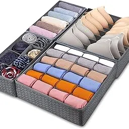 DOUBLE R BAGS Dresser Drawer Underwear Organizer - Organizer Closet Divider Washable Clothes Bra Sock Tie Foldable Storage Box Drawer Polyester Fabric Baby Cloth Panties Belts Set of 4 (Grey New) image 1