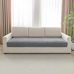 HOKIPO 240gsm Stretchable Elastic Bubble Seat Cushion Cover, 3 Seater, Pewter Grey (AR-5947-GRY) image 1