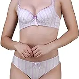glus Women's Blended Striped Seamless Push Up Underwire Bra & Bikini Set, Color- Grey Lavender-picture-19