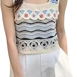 naiades Women's Flower Crochet Knit Camisole Top | Sleevless Crochet Top for Girl's |-picture-59