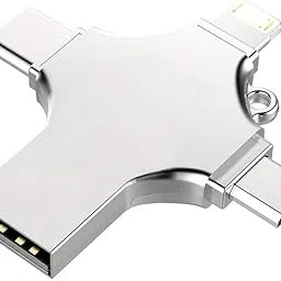 Connect 2 TB 4 in 1 USB Flash Pen Drive for iPhone, iPad, Mac, Android Devices and Windows/Transfer Speed Upto 100 Mbps (Silver) image 1