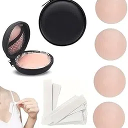 RYUKCREATIVES Nipple Cover for Women | Reusable Silicone Pasties (2Pairs) with Double-Sided Tape (72 Strips) and Black Pouch | Backless & Strapless Outfits-picture-39
