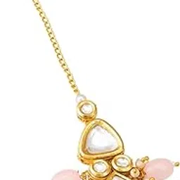 aadita Elegant Women's Brass Kundan,pearl Jewelry Lightweight and Durable Design 1 Mangtikka Wear Weddings and Festive Occasions (MGT6268_pink)-picture-35