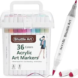 Shuttle Art 36 Colors Dual Tip Acrylic Paint Markers Set with Case Vibrant Opaque Pens for Rock Painting, Canvas, Wood, Metal, Fabric, Ceramics Quick Drying, Non-Toxic Art Supplies for Adults & Kids-picture-11