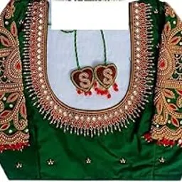 Maggam aari Hand Made Heavy Work Blouse Piece Blue- 1 Meter unstriched NEW BEST GREEN-picture-25