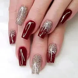 Fancy Set of 24 Artificial Reusable Nails in Half Red Half Golden Design With Glue-picture-27