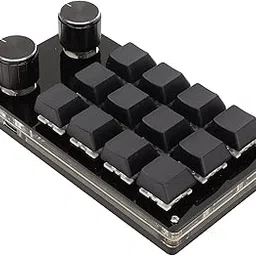 VBESTLIFE One Handed Macro Mechanical Keyboard, 12Keys USB Programmable Keyboard with 2 Knob, RGB Multifunctional Mechanical Gaming Keypad, Blue Switch image 1