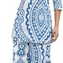 Elegant Blue Paisley Print Cotton Co-ord Set for Women | 3/4 Sleeve Kurta with Wide-Leg Pants | Soft Summer Co-ord Set-image-53