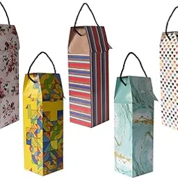 TRIACE Wine Bag Cum Box Pack of 5 with Message Card. 5 Different Designs. Size 14 x 4 x 4 Inches. Perfect for Parties Festivals Housewarming Corporate Gifting & Anniversary.-picture-17