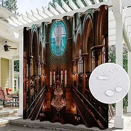 Balcony Curtains Waterproof Window Drapes Outdoor Waterproof Old Castle Brick Wall Printing Shades for Living Room Patio Porch Pergola Cabana Gazebo Grommet Top One Panel(15 92"x 108" 234cm x 274cm)-picture-12