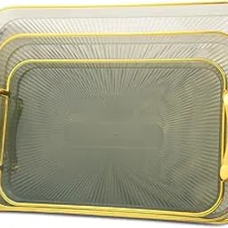 ZODZE Clear Food Serving Tray with Gold Handles Set of 3 and Serving Tray for Snack Coffee Bread Fruit, Plastic Tray for Tea Coffee,Trays for Bath Organization (Green) (Rectangular)-picture-23