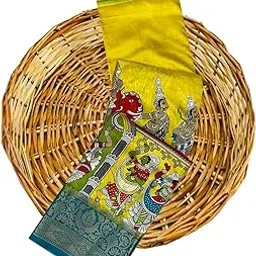 vasttram Women's Kalamkari Printed Dola Silk Kanchipuram Zari Work Border With Attach Unstitch Blouse Piece-picture-19