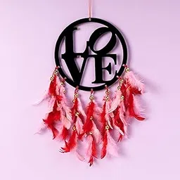 ILU® Dream Catcher Love, Wall Hangings, Nursery, Crafts, Home Décor, Office, Handmade for Bedroom, Balcony, Garden, Party, Café, Decoration, Wedding, Decorative, Pink & Red Feathers-image-11