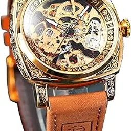 forsining Square Luxury Retro Mechanical Watch for Men, Gorgeous Hollow Skeleton Self-Wind Carved Automatic Watches Vintage Leather Strap Wristwatch Silver Dail Black Strap-picture-42