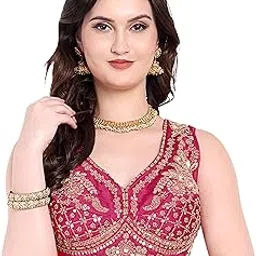 saksa the brand of shubhlaxmii SAKSA Women V-Neck Bridal Blouse with Back Design | Embroidered Copper Coding & Sequence Thread Work | Readymade Half Sleeve Saree Blouse Choli for Women-picture-44