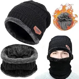 olerthf Woolen Cap with Neck Muffler – Soft Woolen Muffler & Cap for Men & Women – Warm Winter Woolen Cap & Neck Warmer – Skull Cap & Muffler for Winters Multicolor-picture-40