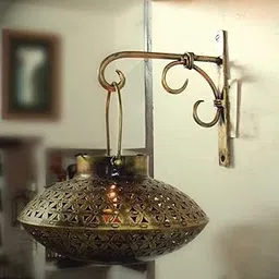 Indune's Perforated Degchi Tealight Candle Holder/Diya Holder with Iron Wall Hanging Bracket by Indune, Antique Golden-picture-25