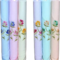 cotton handkerchief for girls or women with embroidery of flower design hanky multicolor handkerchief (Pack of 6)-image-57