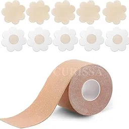 softi Lookout Boob Tape with 10 Nipple Pasties Multipurpose Nipple Tape for Women Push Up & Lifting Body Tape for Women Breast Tape Breast Lift Bra Tape Bob Tape for Breast Lift Brown-picture-34