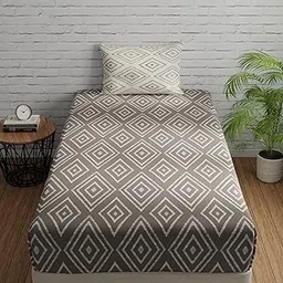 Huesland by Ahmedabad Cotton 144 TC Bedsheets for Single Bed with 1 Pillow Cover - Taupe & White-picture-28