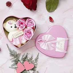 eCraftIndia Valentine Gift for Girlfriend Boyfriend | I Love You Teddy Bear Pink Roses Heart Shaped Gift Box | Valentine Day Gift for Husband Wife Her Him | Valentine Day Decoration Items-picture-22