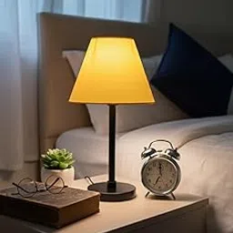 Premium Metal Table Lamp with Yellow Colour Fabric Shade for Bedroom, Living Room & Study | Modern Decorative Bedside Night Lamp for Home Décor Lighting-image-30