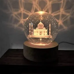 Lilone Taj Mahal Engraved in Crystal Ball with Light (60mm, USB) | Crystal Showpiece | Home Decor Item | Night Lamp-picture-18