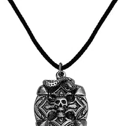 Biker Jewellery Viking Skull Head On Snake Black And Silver Zinc Metal And Cotton Dori Pendant Chain For Men And Women SPn2022878-image-72