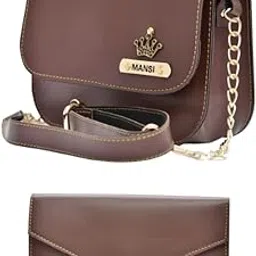 your gift studio Customized Leather Ladies Wallet with Chain Sling Bag with Name Engrave | Personalized Anniversary Gift Set for Wife | Birthday Gift Set for Women (Brown)-picture-15