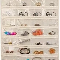 Blendmix Hanging Jewelry Organizer 48-Pocket Dual-sided Jewelry Storage for Jewelry Earring Necklace Bracelet Ring Storage Travel Holder, IVORY-picture-14