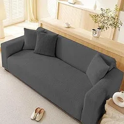 Lukzer Universal 3 Seater Jacquard Sofa Cover with 2 Cushion Covers Soft Touching Flexible Stretch Slipcover (Pastel Dark Grey Tangled Lines/SC-118-03/180-230cms) (220GSM)-picture-54